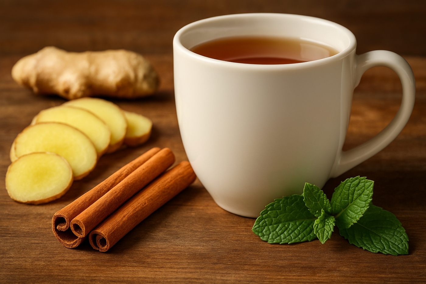 Xícara de chá de gengibre com canela – chá que emagrece 1kg por dia, com propriedades termogênicas e efeito queimador de gordura.