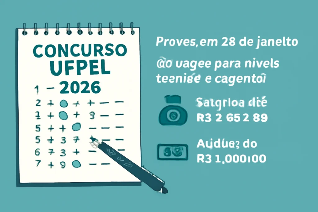 Concurso UFPel 2026: provas em 25 de janeiro, 09 vagas para níveis técnico e superior, salários até R$ 9.523,96 e auxílio de R$ 1.000,00