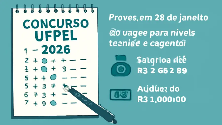 Concurso UFPel 2026: provas em 25 de janeiro, 09 vagas para níveis técnico e superior, salários até R$ 9.523,96 e auxílio de R$ 1.000,00