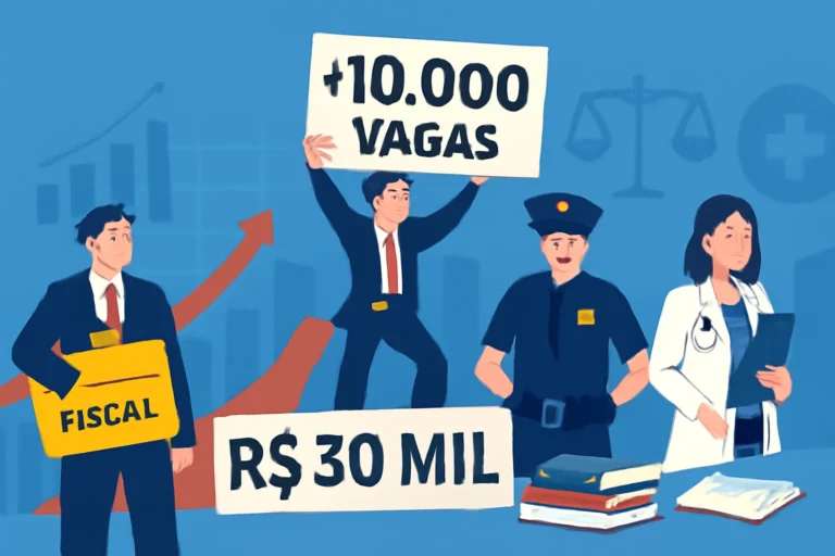 Concursos 2026: mais de 10 mil vagas previstas, editais em fiscal, tribunais, policiais e saúde, com salários de até R$ 30 mil, saiba como se preparar