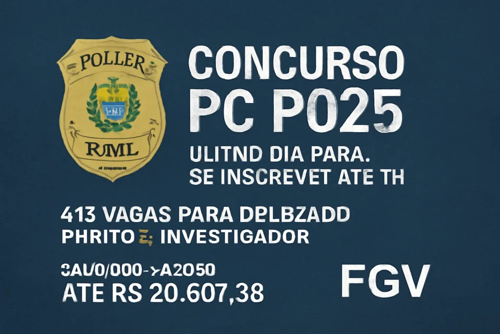 Concurso PC PI 2025: último dia para se inscrever até 16h, 416 vagas para delegado, perito e investigador, salários iniciais até R$ 20.601,38 | FGV