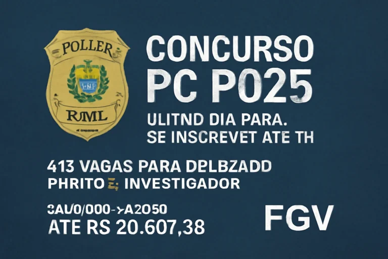 Concurso PC PI 2025: último dia para se inscrever até 16h, 416 vagas para delegado, perito e investigador, salários iniciais até R$ 20.601,38 | FGV