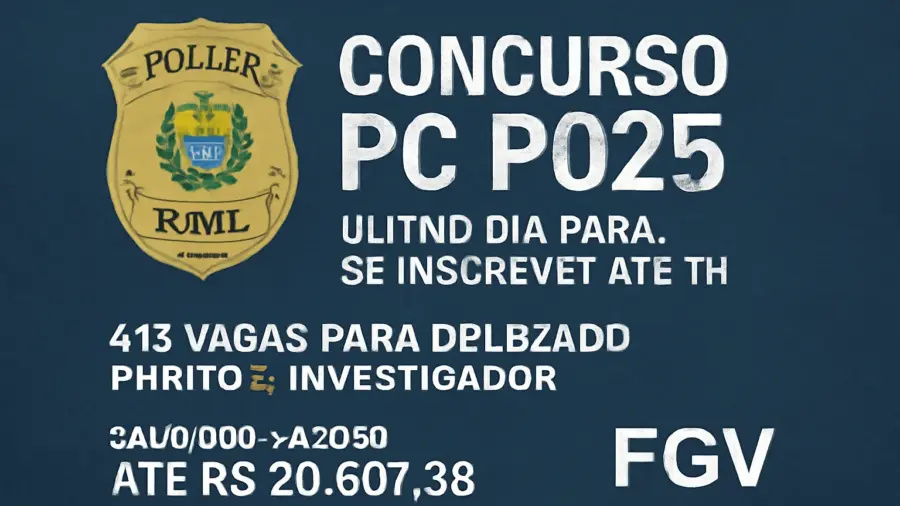 Concurso PC PI 2025: último dia para se inscrever até 16h, 416 vagas para delegado, perito e investigador, salários iniciais até R$ 20.601,38 | FGV