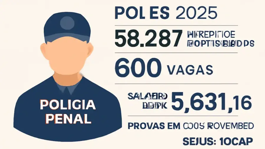 Concurso Polícia Penal ES 2025: 58.287 inscritos confirmados, 600 vagas, salário de R$ 5.631,16 e provas em 30 de novembro, SEJUS e IDCAP