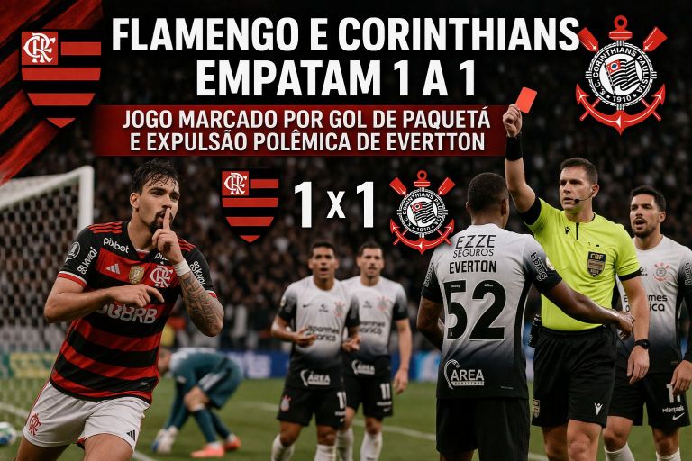 Flamengo e Corinthians empatam 1 a 1 em jogo marcado por gol de Paquetá e expulsão polêmica de Evertton