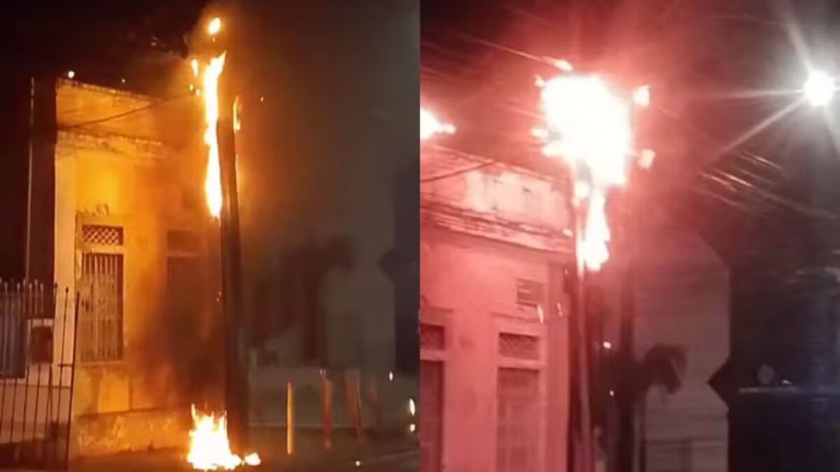 Poste pega fogo e deixa bairro sem energia em Aracaju