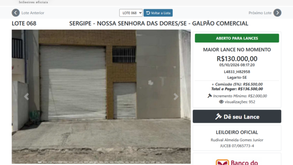 Banco do Nordeste leiloa três imóveis em Sergipe; edital aponta ressalvas