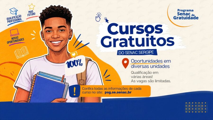 Cursos gratuitos em Sergipe: Senac abre 647 vagas e oferta formação em seis municípios